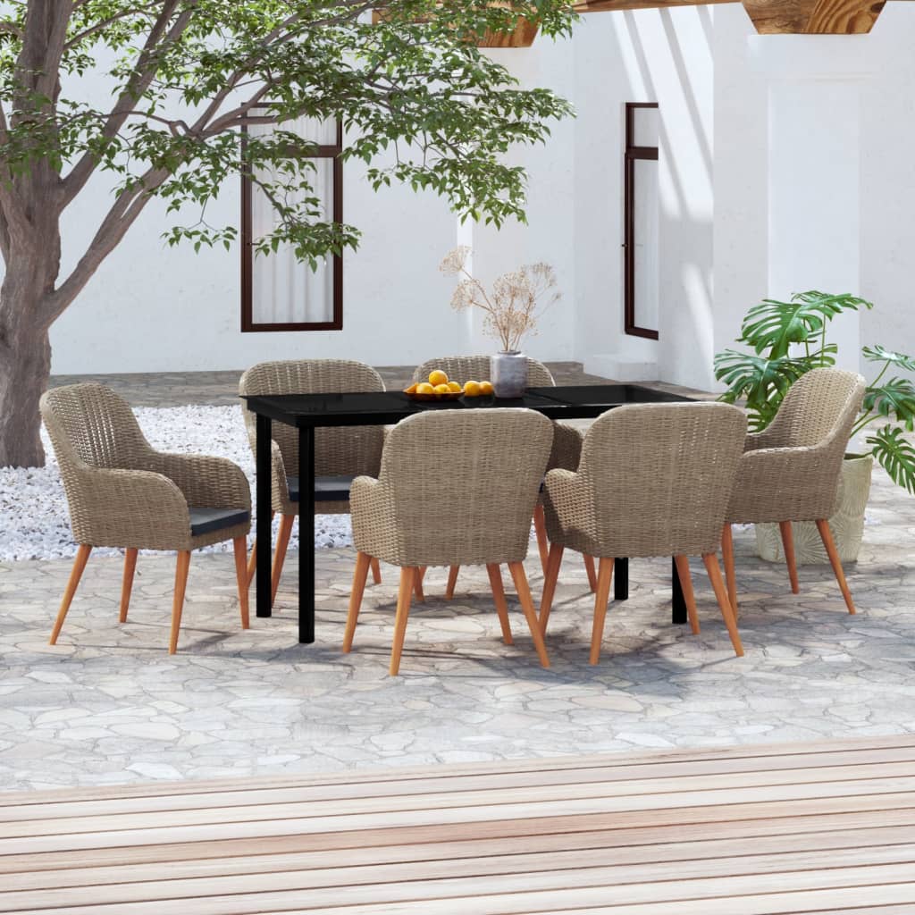 7-tlg. Garten-Essgruppe mit Kissen Braun