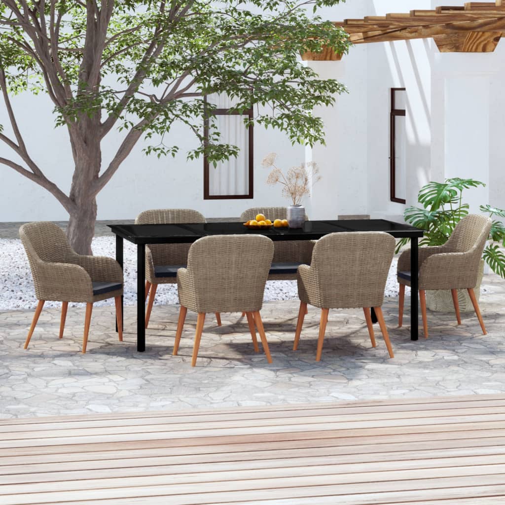 7-tlg. Garten-Essgruppe mit Kissen Braun
