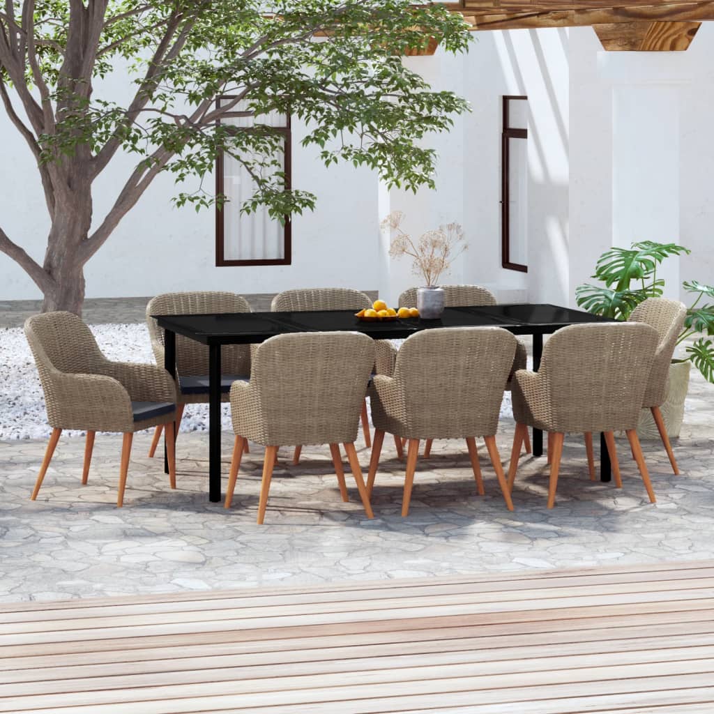 9-tlg. Garten-Essgruppe mit Kissen Braun