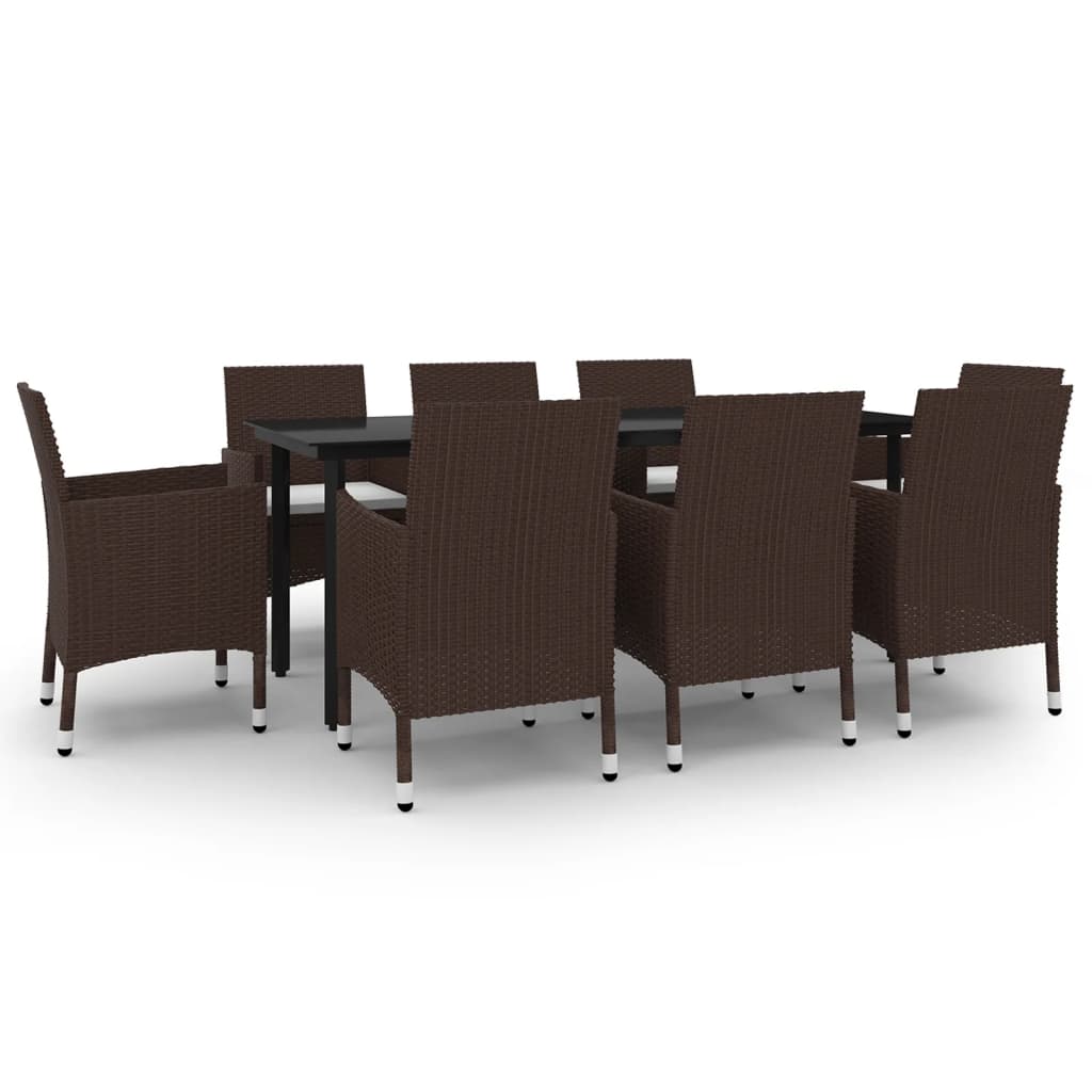 9-tlg. Garten-Essgruppe mit Auflagen Poly Rattan und Glas