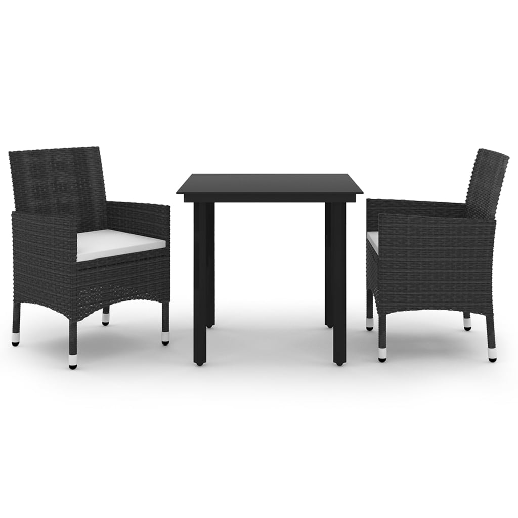 3-tlg. Garten-Essgruppe mit Auflagen Poly Rattan und Glas