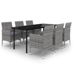 7-tlg. Garten-Essgruppe mit Auflagen Poly Rattan und Glas