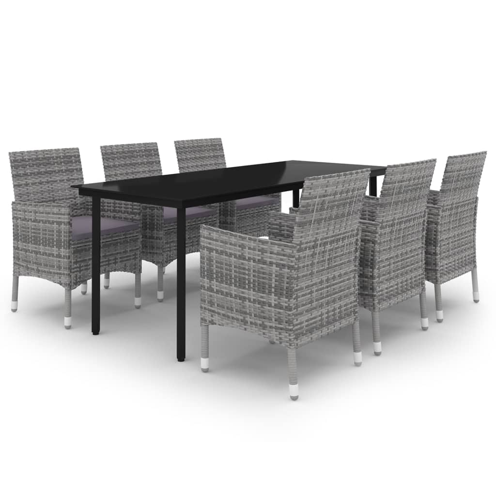 7-tlg. Garten-Essgruppe mit Auflagen Poly Rattan und Glas