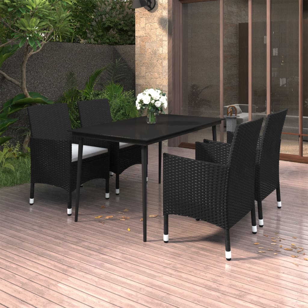 5-tlg. Garten-Essgruppe mit Auflagen Poly Rattan und Glas