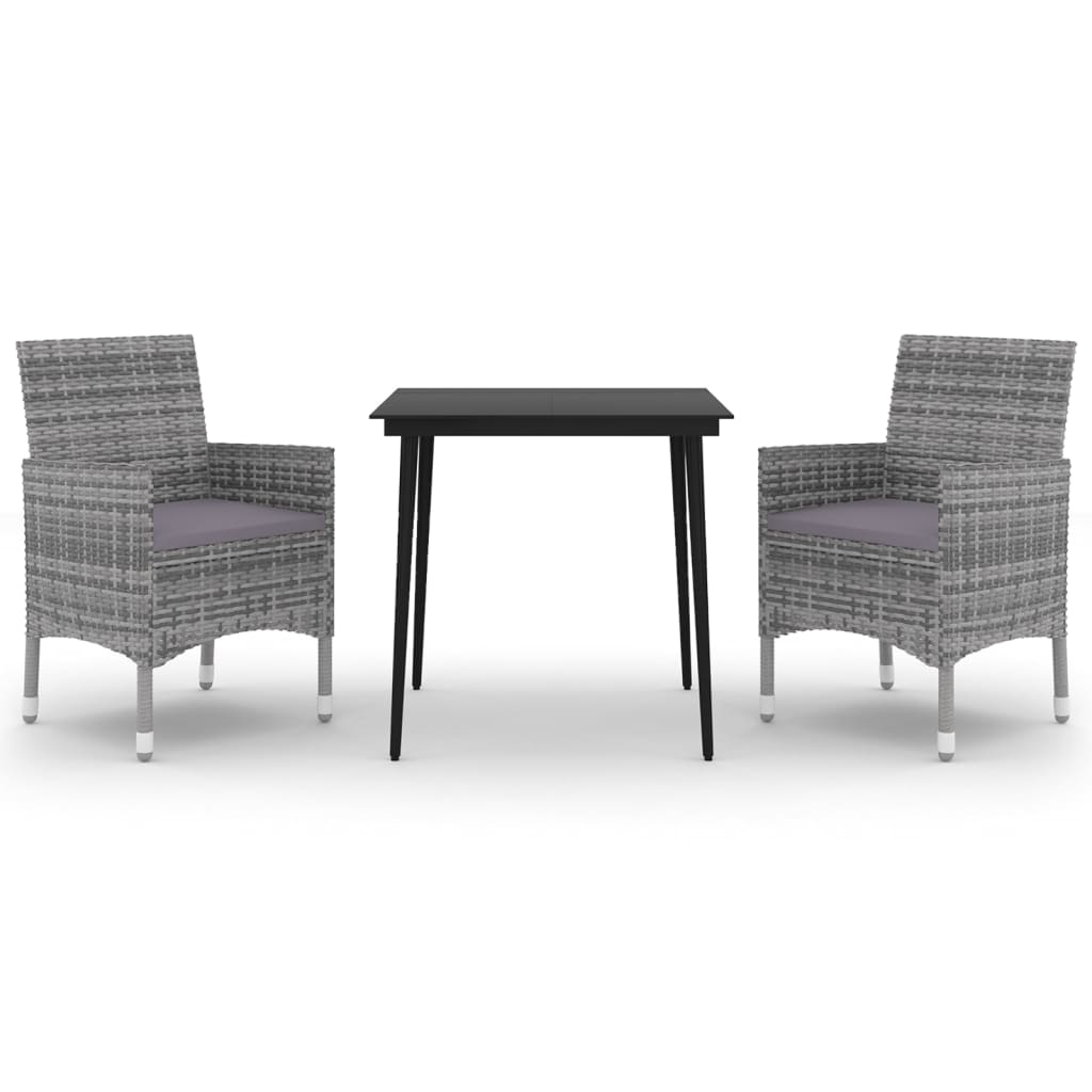 3-tlg. Garten-Essgruppe mit Auflagen Poly Rattan und Glas