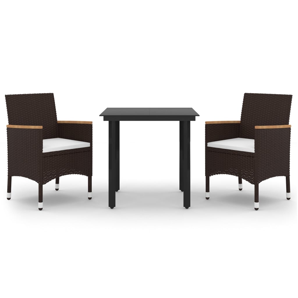 3-tlg. Garten-Essgruppe mit Auflagen Poly Rattan und Glas