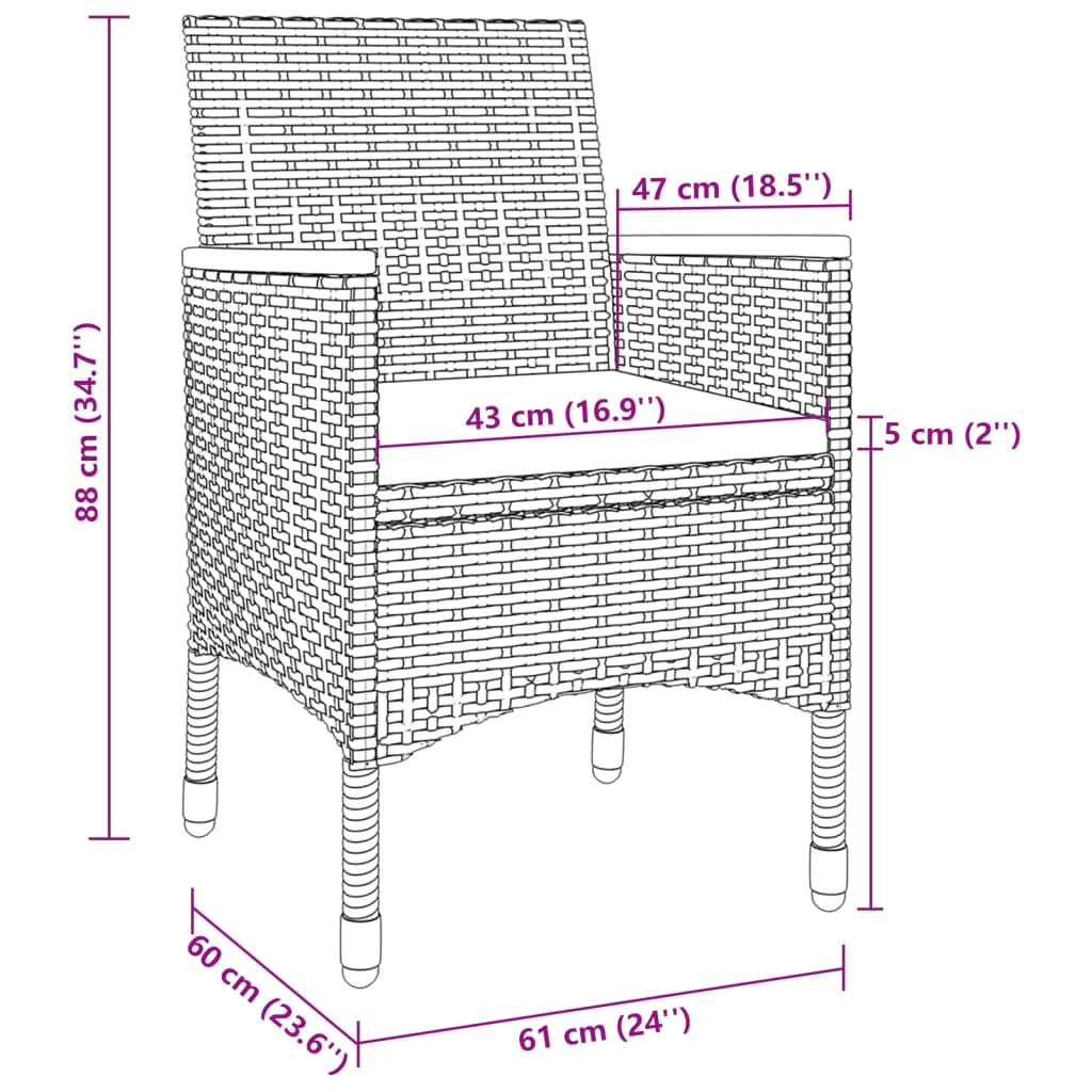 5-tlg. Garten-Essgruppe mit Auflagen Poly Rattan und Glas