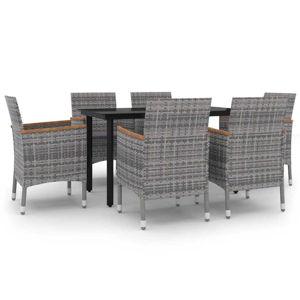 7-tlg. Garten-Essgruppe mit Auflagen Poly Rattan und Glas