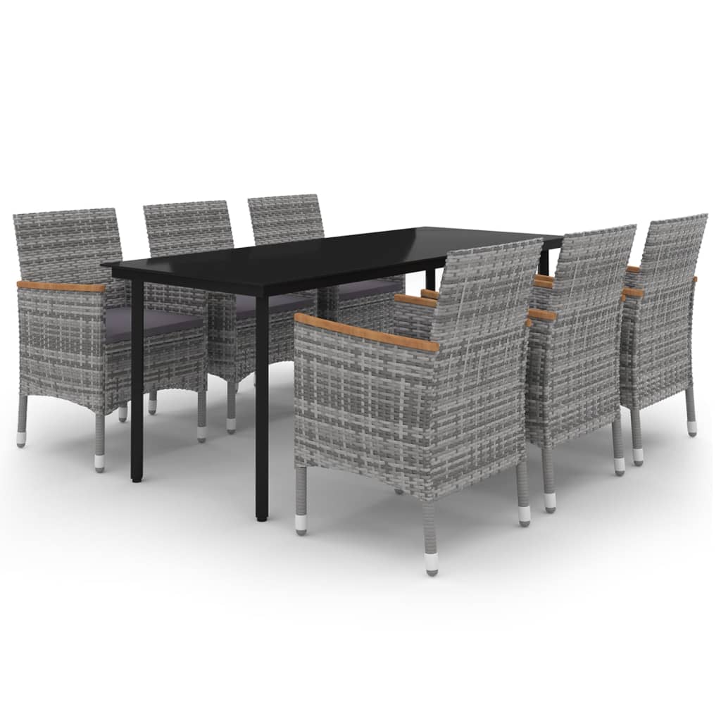 7-tlg. Garten-Essgruppe mit Kissen Poly Rattan und Glas