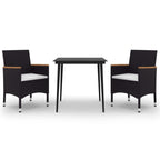 3-tlg. Garten-Essgruppe mit Auflagen Poly Rattan und Glas