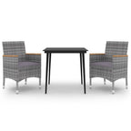 3-tlg. Garten-Essgruppe mit Auflagen Poly Rattan und Glas
