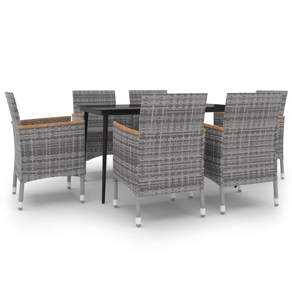 7-tlg. Garten-Essgruppe mit Auflagen Poly Rattan und Glas