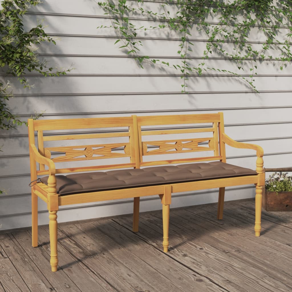 Batavia-Bank mit Taupe Kissen 150 cm Massivholz Teak
