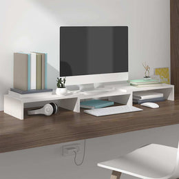 Monitorerhöhung 80 × 24 × 10,5 cm aus Kiefer-Massivholz - Weiß