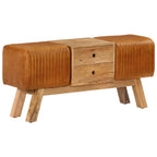 Bock-Sitzbank Braun 107cm Echtes Ziegenleder & Massivholz Mango