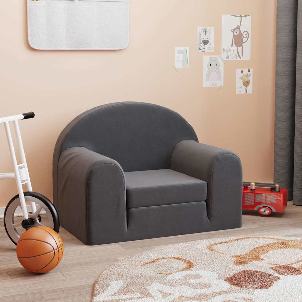 Schlafsofa für Kinder Anthrazit Weicher Plüsch