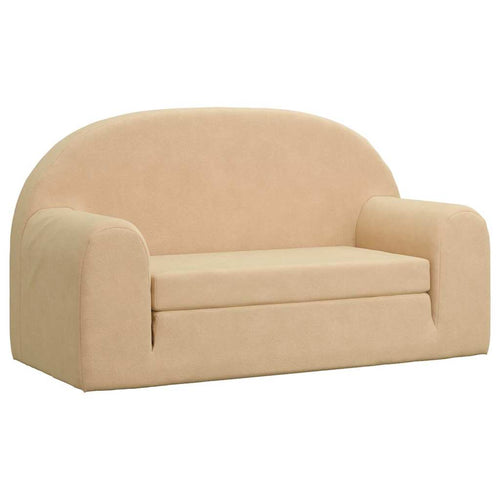 2-Sitzer Kindersofa mit Schlaffunktion Creme Weicher Plüsch