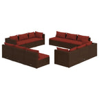 12-tlg. Garten-Lounge-Set mit Kissen Poly Rattan Braun