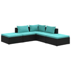 5-tlg. Garten-Lounge-Set mit Kissen Poly Rattan Schwarz