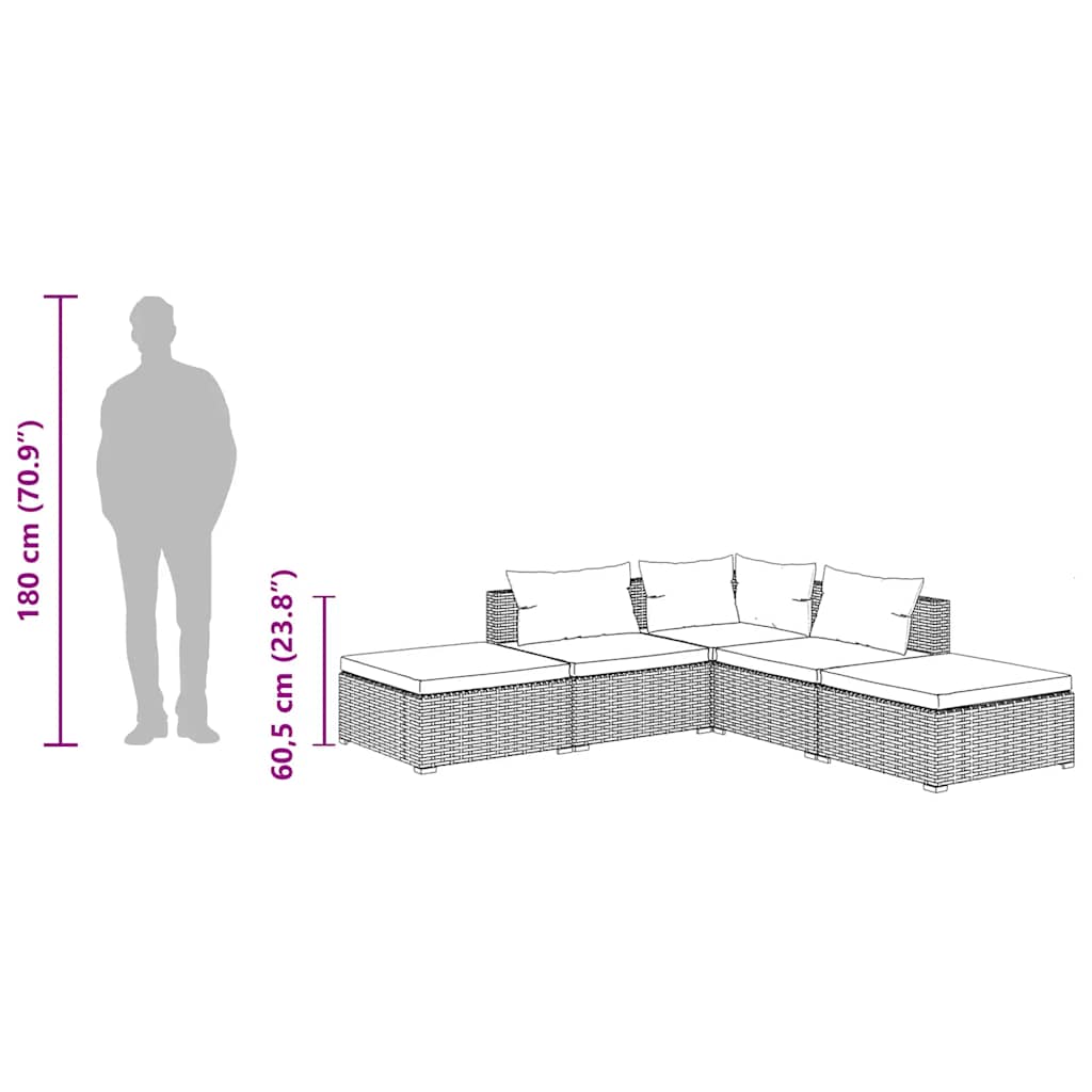 5-tlg. Garten-Lounge-Set mit Kissen Poly Rattan Schwarz