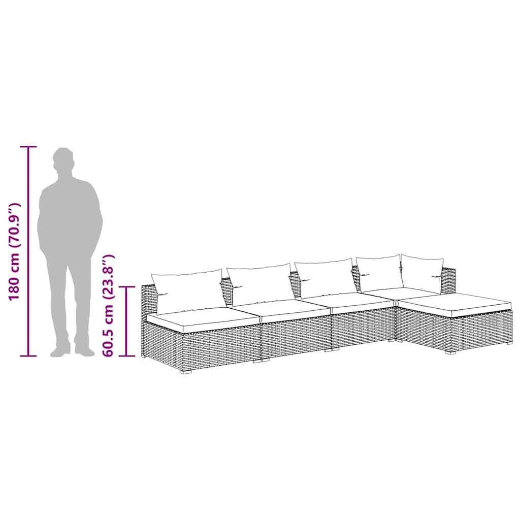5-tlg. Garten-Lounge-Set mit Kissen Poly Rattan Grau