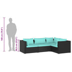 4-tlg. Garten-Lounge-Set mit Kissen Poly Rattan Schwarz