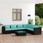 7-tlg. Garten-Lounge-Set mit Kissen Poly Rattan Schwarz