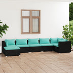 7-tlg. Garten-Lounge-Set mit Kissen Poly Rattan Schwarz