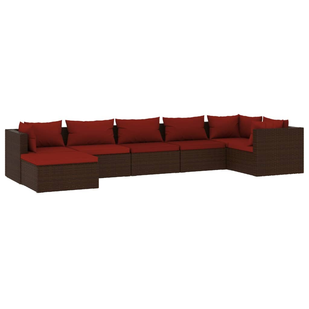 7-tlg. Garten-Lounge-Set mit Kissen Poly Rattan Braun