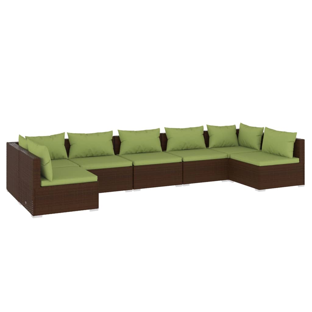 7-tlg. Garten-Lounge-Set mit Kissen Poly Rattan Braun