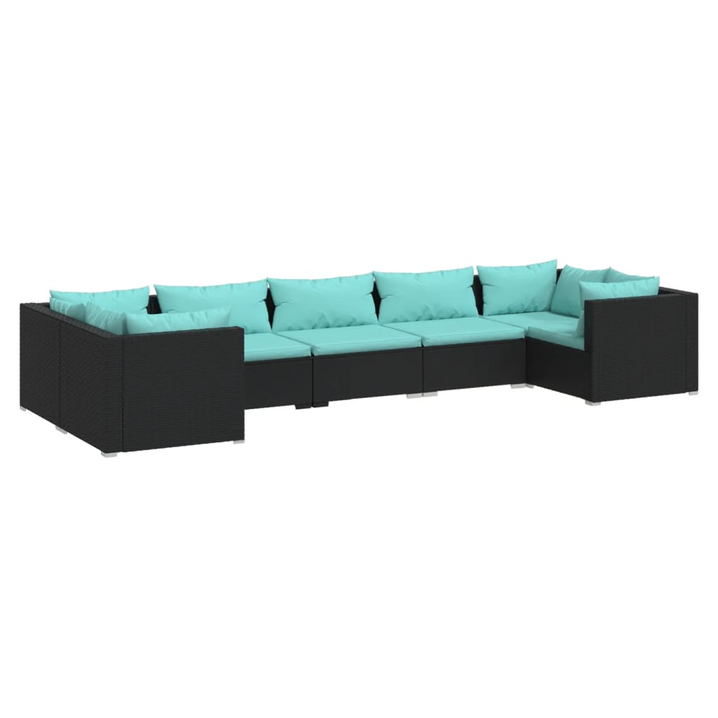 7-tlg. Garten-Lounge-Set mit Kissen Poly Rattan Schwarz