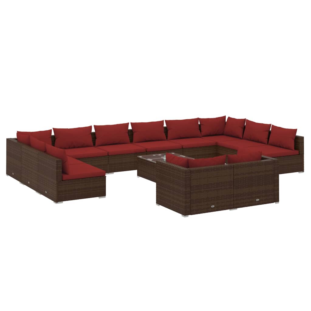 13-tlg. Garten-Lounge-Set mit Kissen Braun Poly Rattan