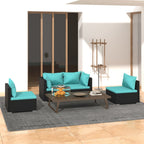 4-tlg. Garten-Lounge-Set mit Kissen Poly Rattan Schwarz