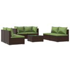 7-tlg. Garten-Lounge-Set mit Kissen Poly Rattan Braun