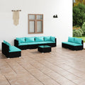 9-tlg. Garten-Lounge-Set mit Kissen Poly Rattan Schwarz