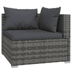 9-tlg. Garten-Lounge-Set mit Kissen Grau Poly Rattan