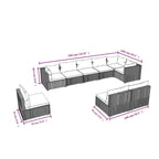 9-tlg. Garten-Lounge-Set mit Kissen Poly Rattan Grau
