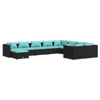 10-tlg. Garten-Lounge-Set mit Kissen Poly Rattan Schwarz