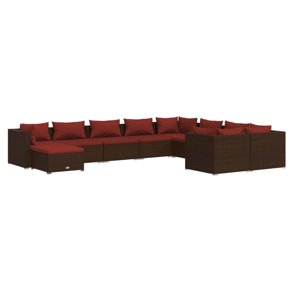 10-tlg. Garten-Lounge-Set mit Kissen Poly Rattan Braun