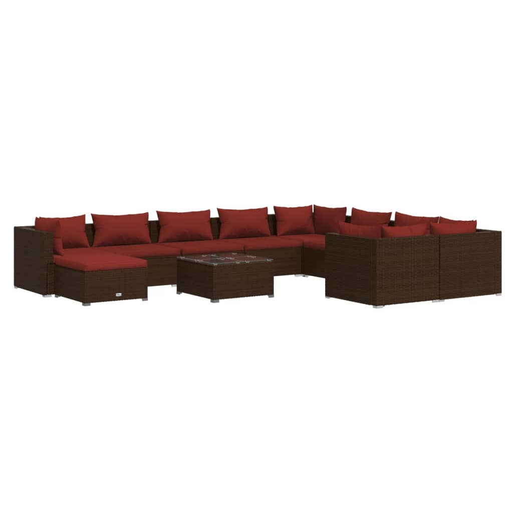 11-tlg. Garten-Lounge-Set mit Kissen Poly Rattan Braun