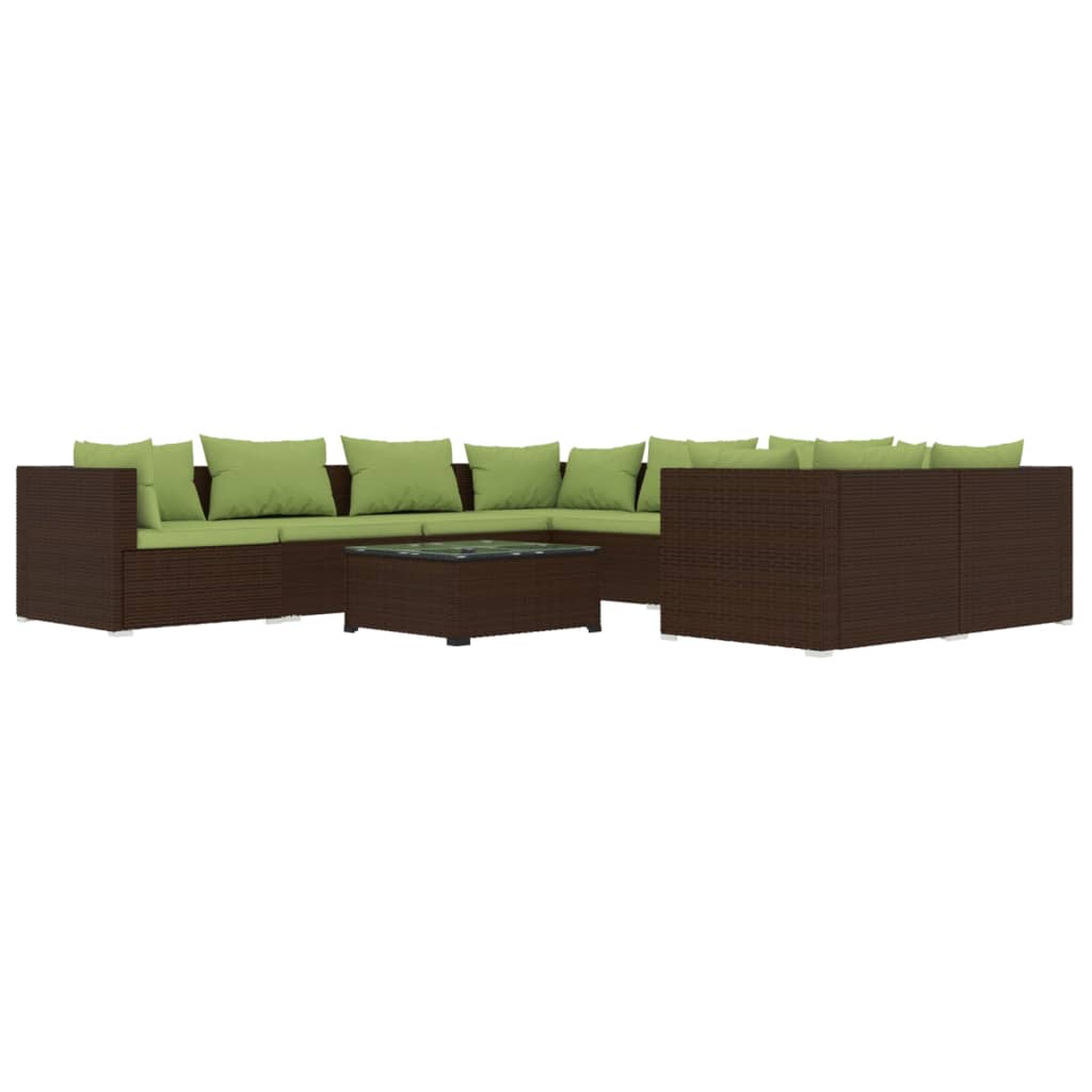 9-tlg. Garten-Lounge-Set mit Kissen Poly Rattan Braun
