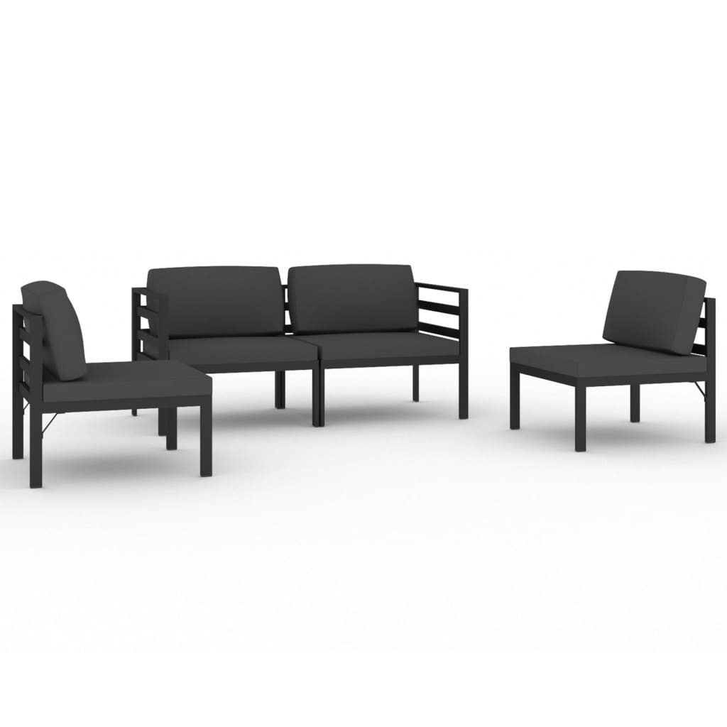 4-tlg. Garten-Lounge-Set mit Kissen Aluminium Anthrazit