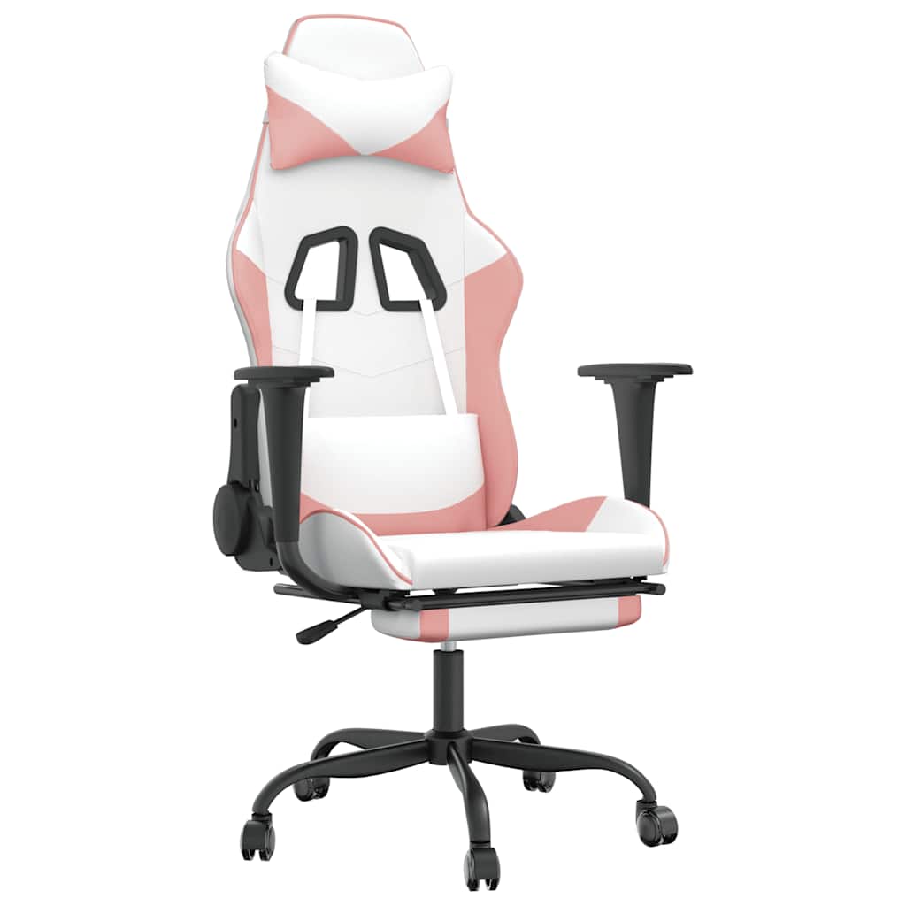 Gaming-Stuhl mit Massage & Fußstütze Weiß und Rosa Kunstleder
