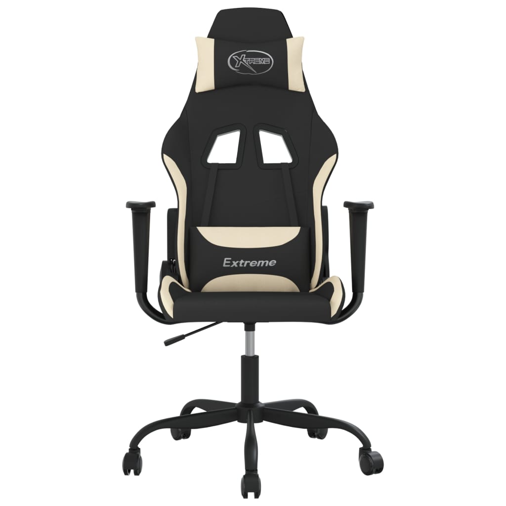 Gaming-Stuhl mit Massagefunktion Schwarz und Creme Stoff