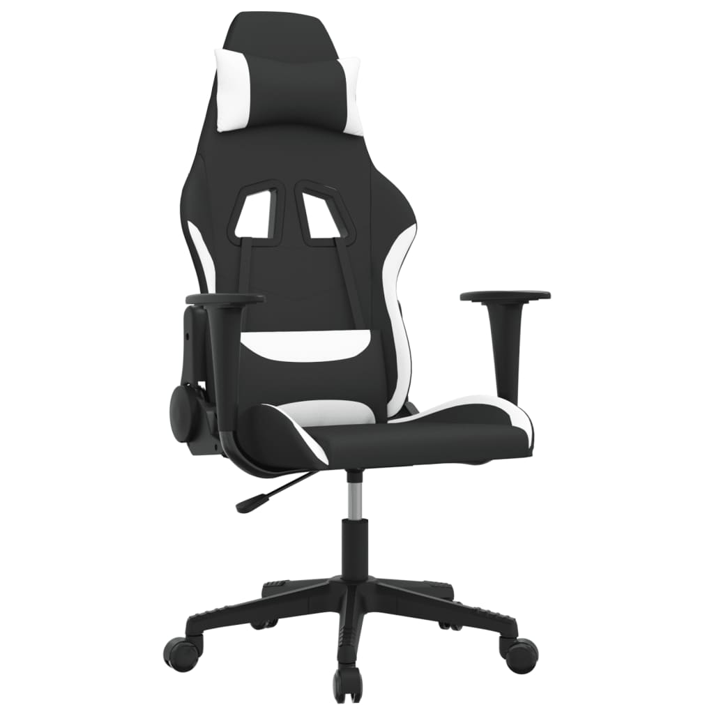 Gaming-Stuhl mit Massagefunktion Schwarz und Weiß Stoff