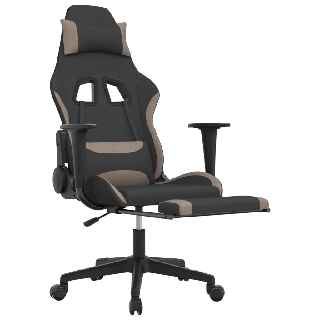 Gaming-Stuhl mit Massage & Fußstütze Schwarz und Taupe Stoff