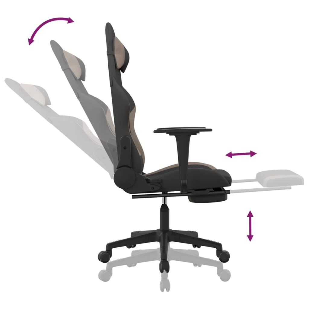 Gaming-Stuhl mit Massage & Fußstütze Schwarz und Taupe Stoff