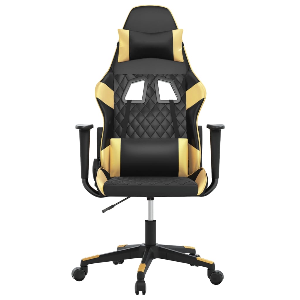 Gaming-Stuhl mit Massagefunktion Schwarz & Golden Kunstleder