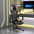Gaming-Stuhl mit Massage & Fußstütze Schwarz Golden Kunstleder