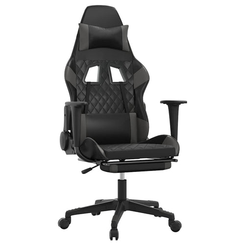 Gaming-Stuhl mit Massage & Fußstütze Schwarz & Grau Kunstleder